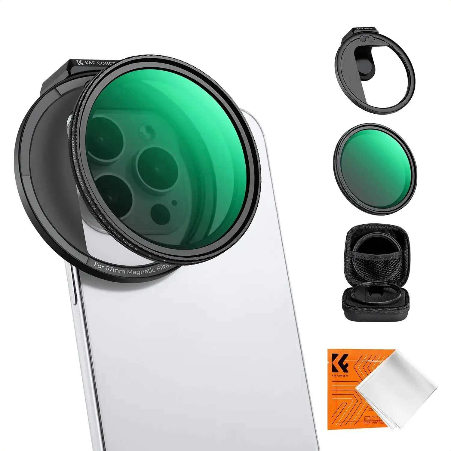 K&F Concept Clip On 67mm Variable ND2-32 Filter Kit, Phone Clip - 1